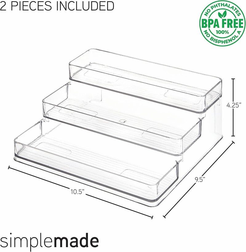 Simplemade 3-Tier Spice Rack Organizer - Versatile Storage Shelf for Kitchen, Bathroom, Bedroom & Office, Set of 2, Clear - Image 3
